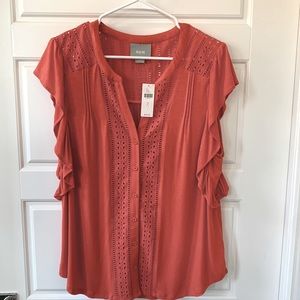 NEW MAEVE (Anthropologie) Women’s Kailana Flutter Sleeve Eyelet Top